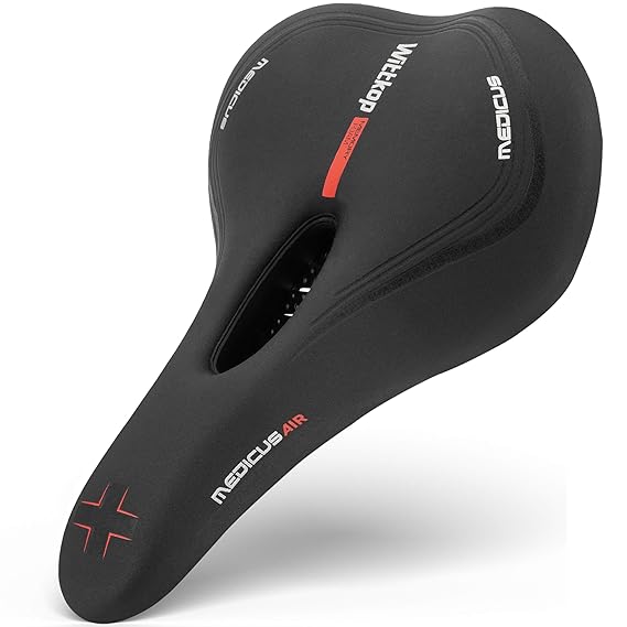 Comfortable Bike Seat: Custom Design, Leather, Red Stitching
